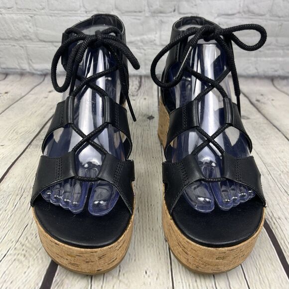 SOREL Cameron Flatform Lace Sandals Women Size 7 Black EUC - Picture 2 of 11